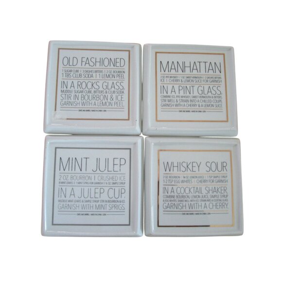Crate Barrel Cocktail Recipe Plates Square Coupe 4 GUC Vintage 2014 - Picture 2 of 12